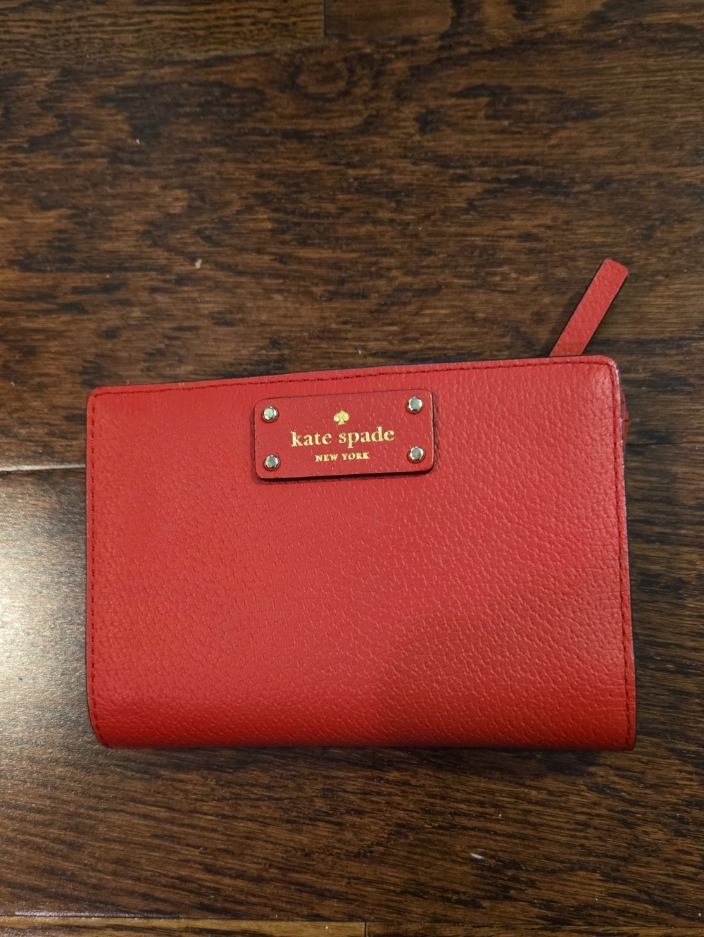 kate spade Red Pebbled Leather  Wallet with Gold Plaque
